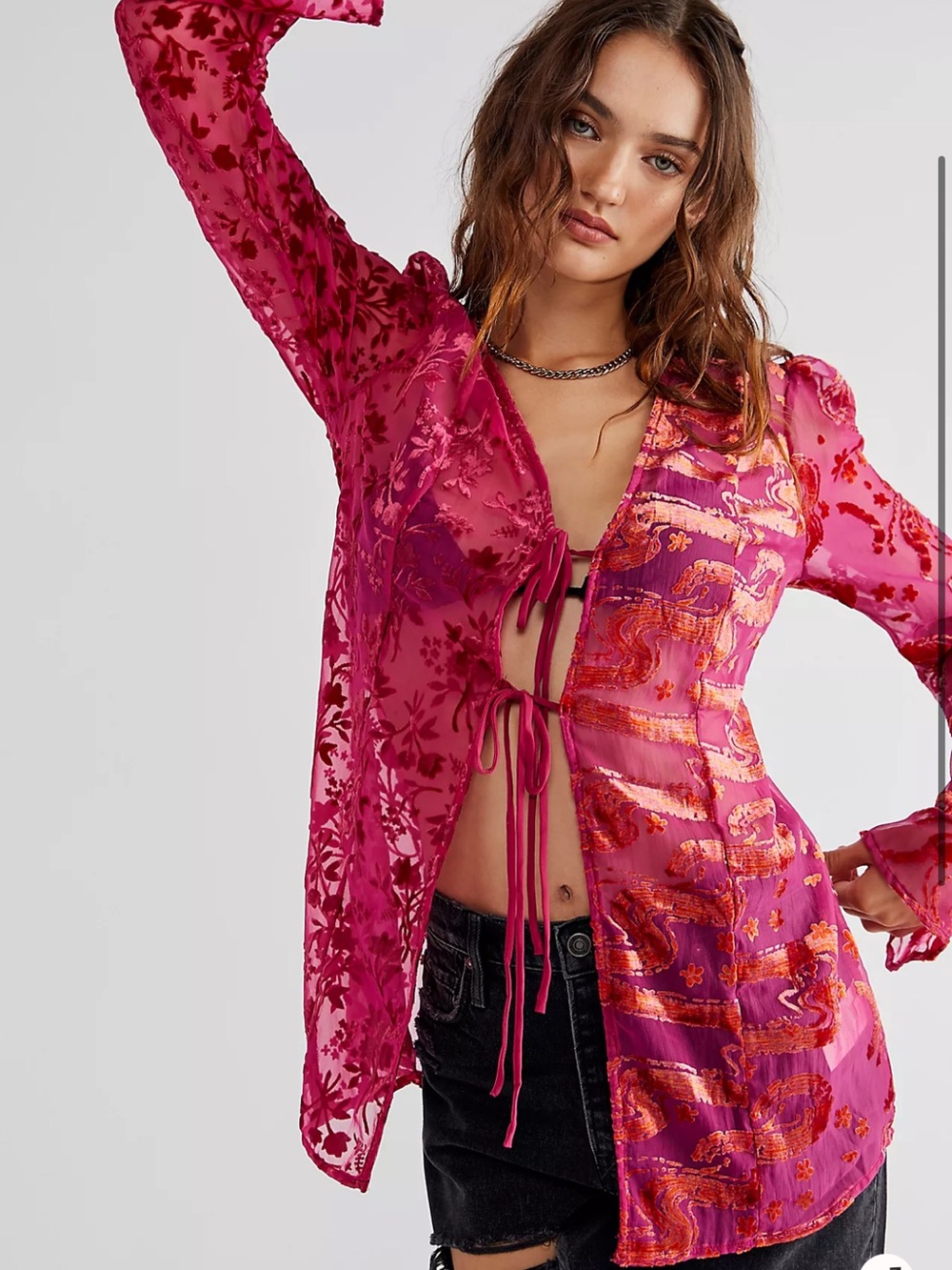 Rare Free People Twice As Nice Kimono Fuchsia Combo